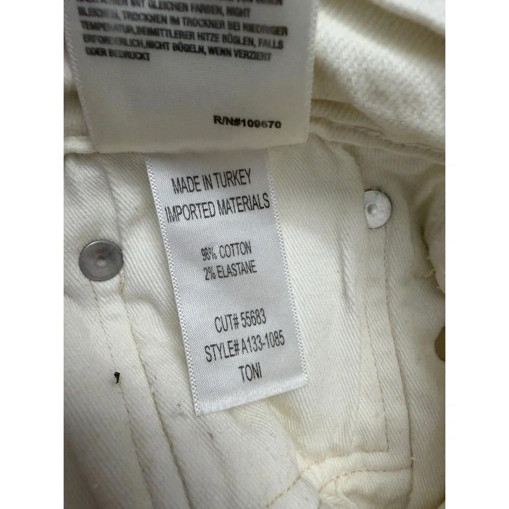 Agolde Toni Mid Rise Straight Leg Jeans Cream Off White‎ A133-1085 Size 30